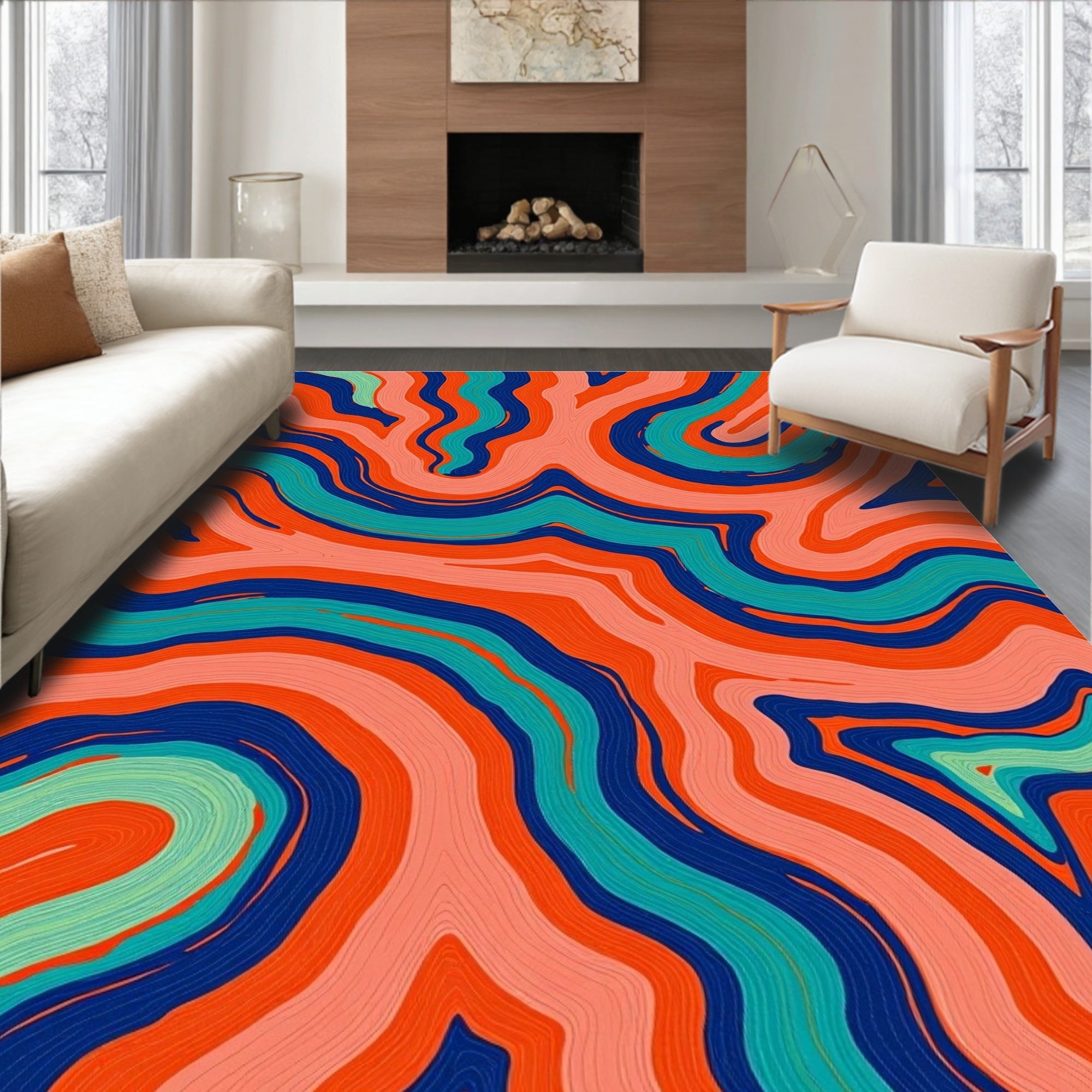 Vibrant Wavy Stripe Pattern Rug