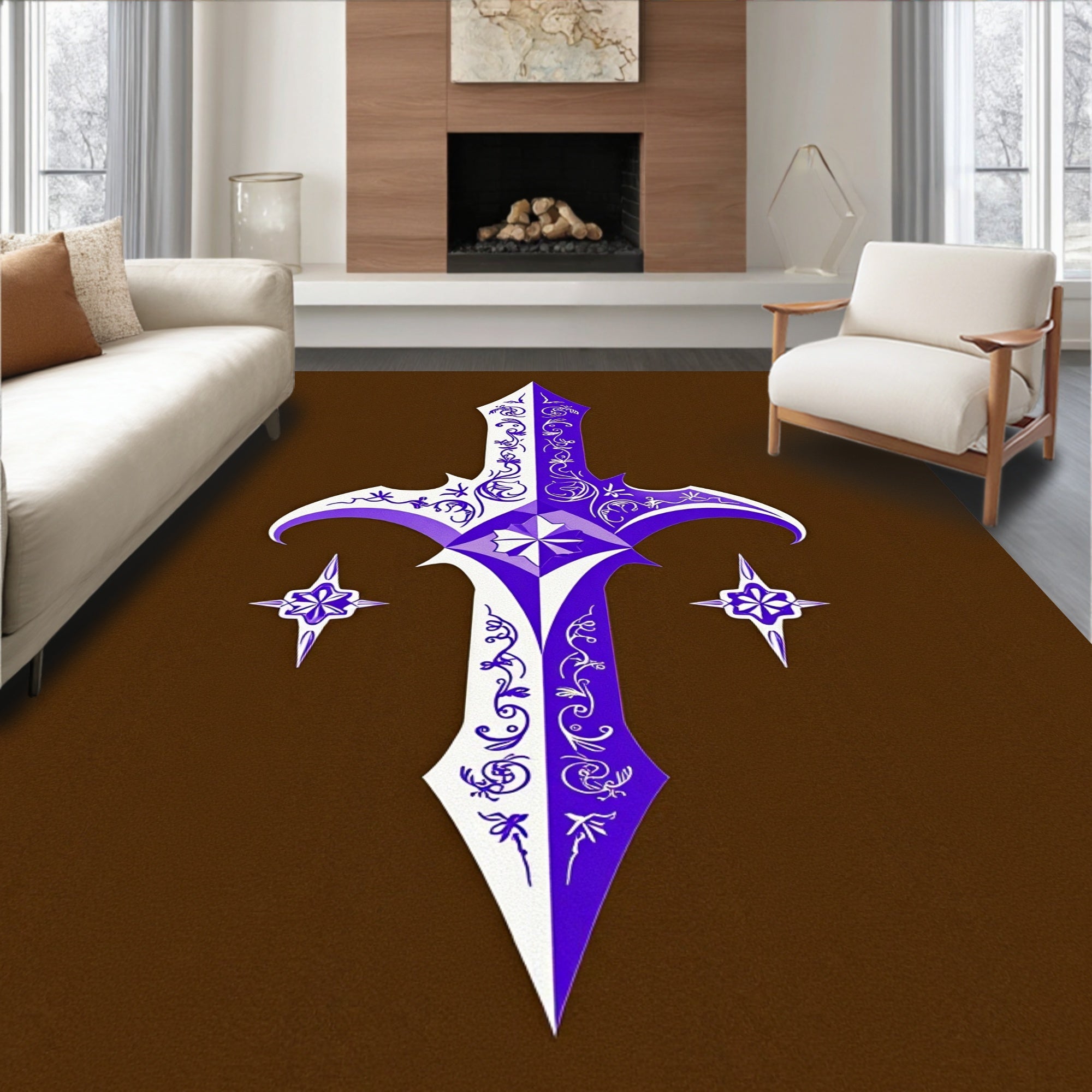 Ornate Sword With Star Accents Rug