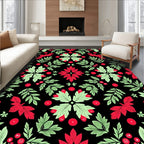 Red Green Leaf Berry Medallion Rug