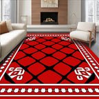 Red Black Geometric Tile Pattern Rug