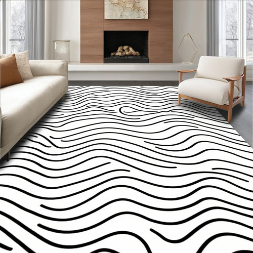 Abstract Black White Wavy Lines Rug