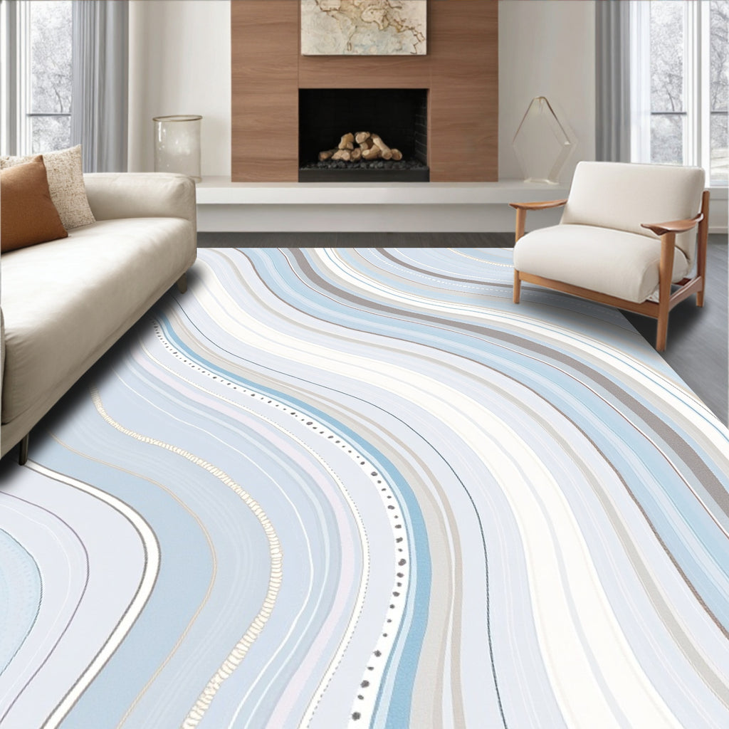 Blue Gray Wavy Abstract Rug