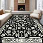 Ornate Floral Vine Black Cream Rug