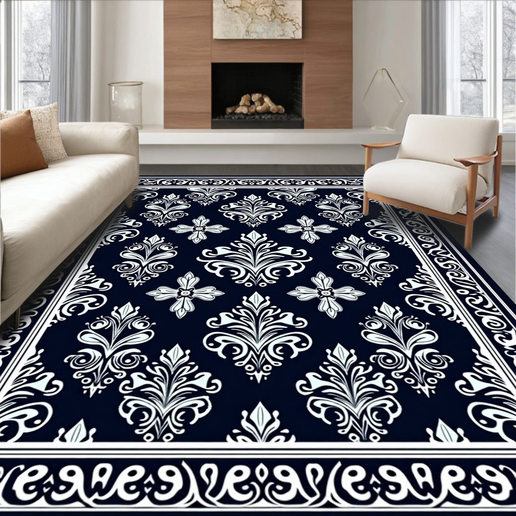 Classic White Damask Pattern Rug