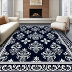 Classic White Damask Pattern Rug