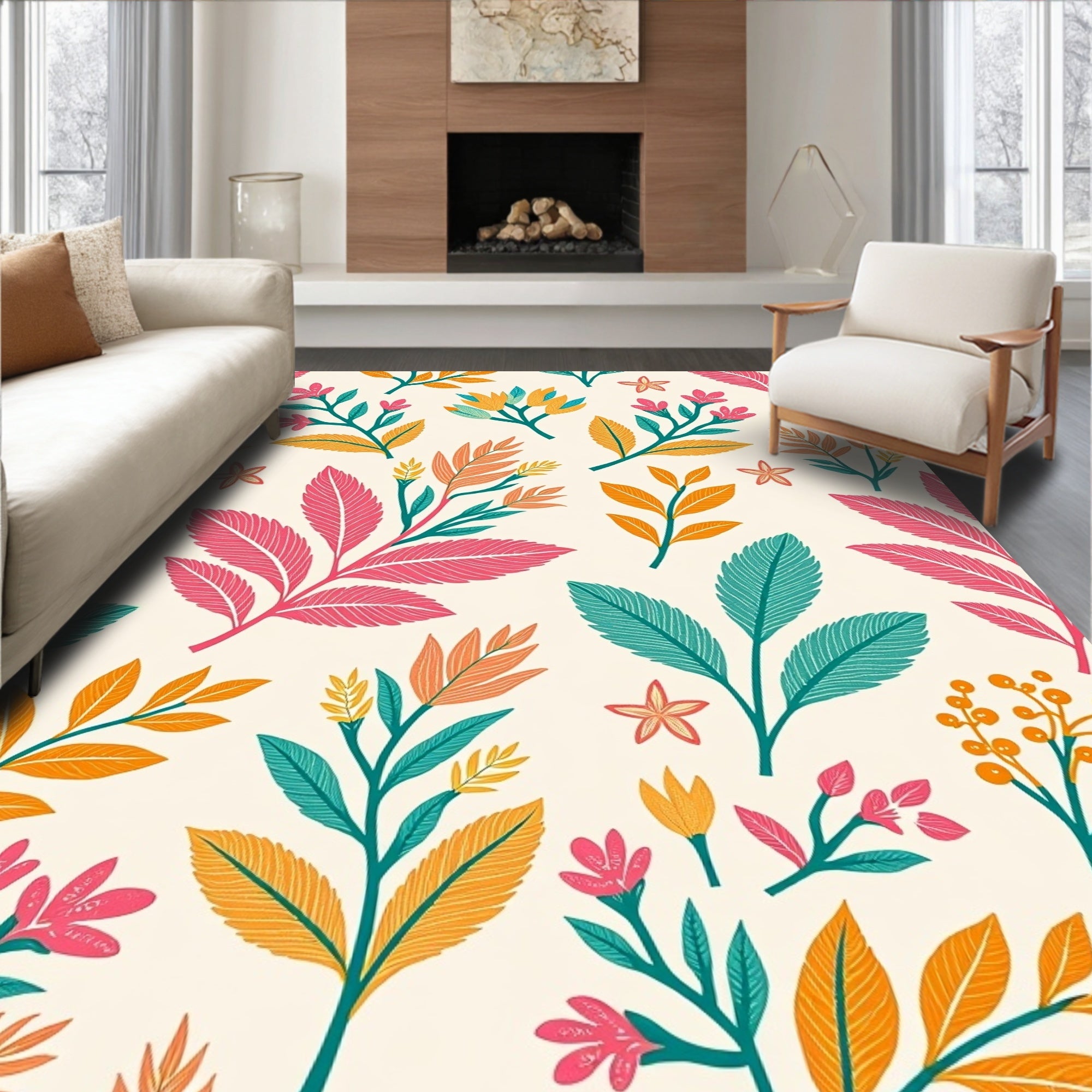Vibrant Floral Branch Pattern Design Rug