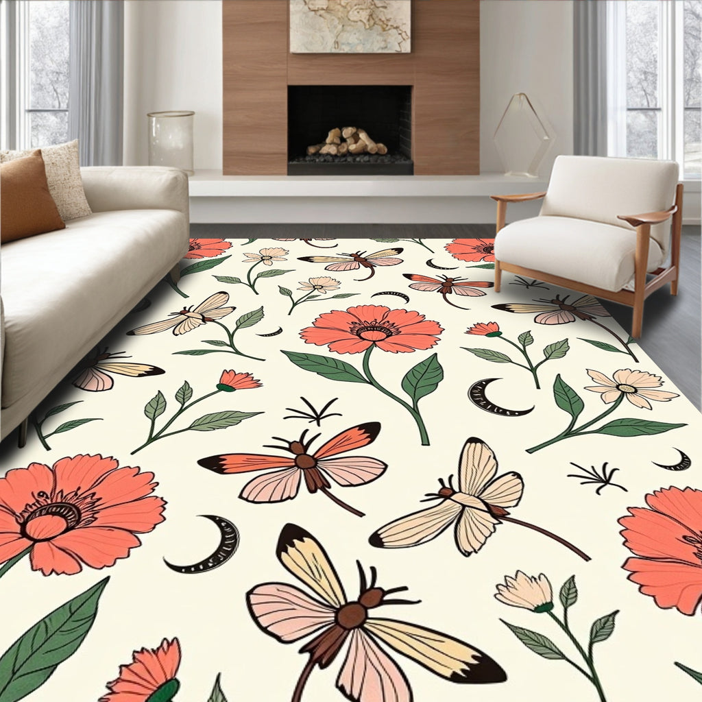 Floral Dragonfly Boho Pattern Rug