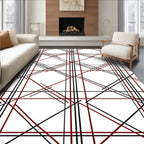 Black Red Plaid Geometric Pattern Rug