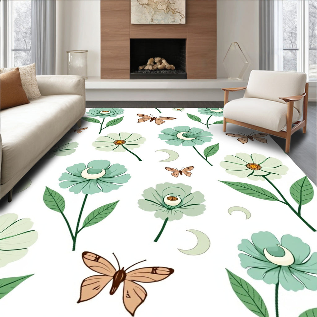 Whimsical Floral Moon Pattern Rug