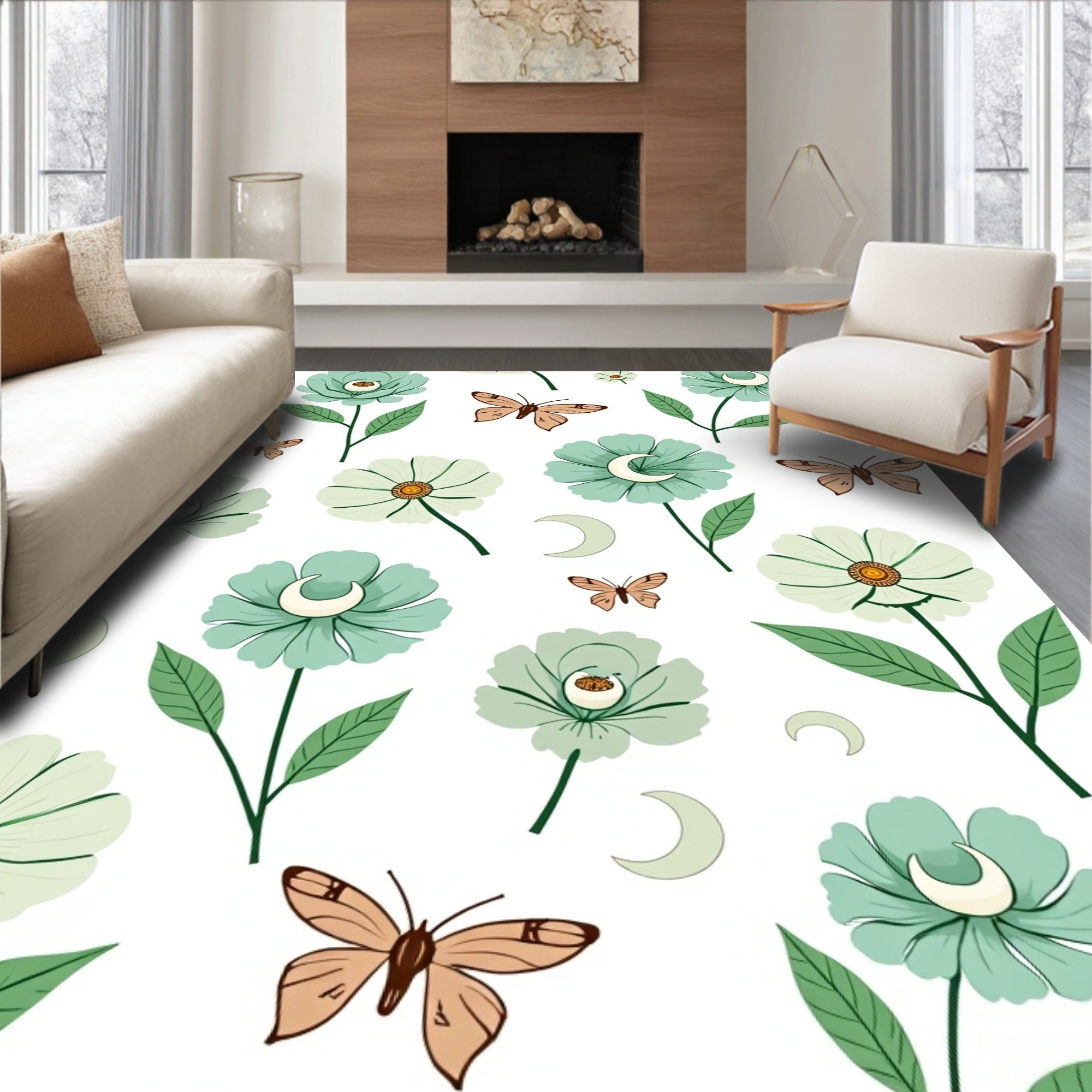 Whimsical Floral Moon Pattern Rug