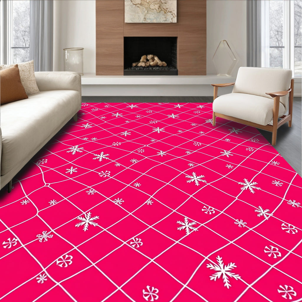 Pink Snowflake Lattice Pattern Rug