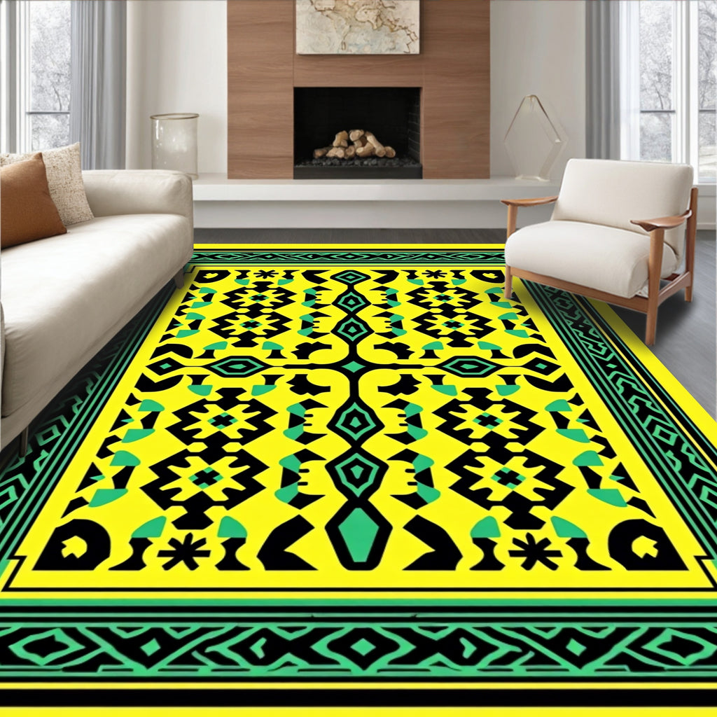Bright Yellow Geometric Tribal Rug
