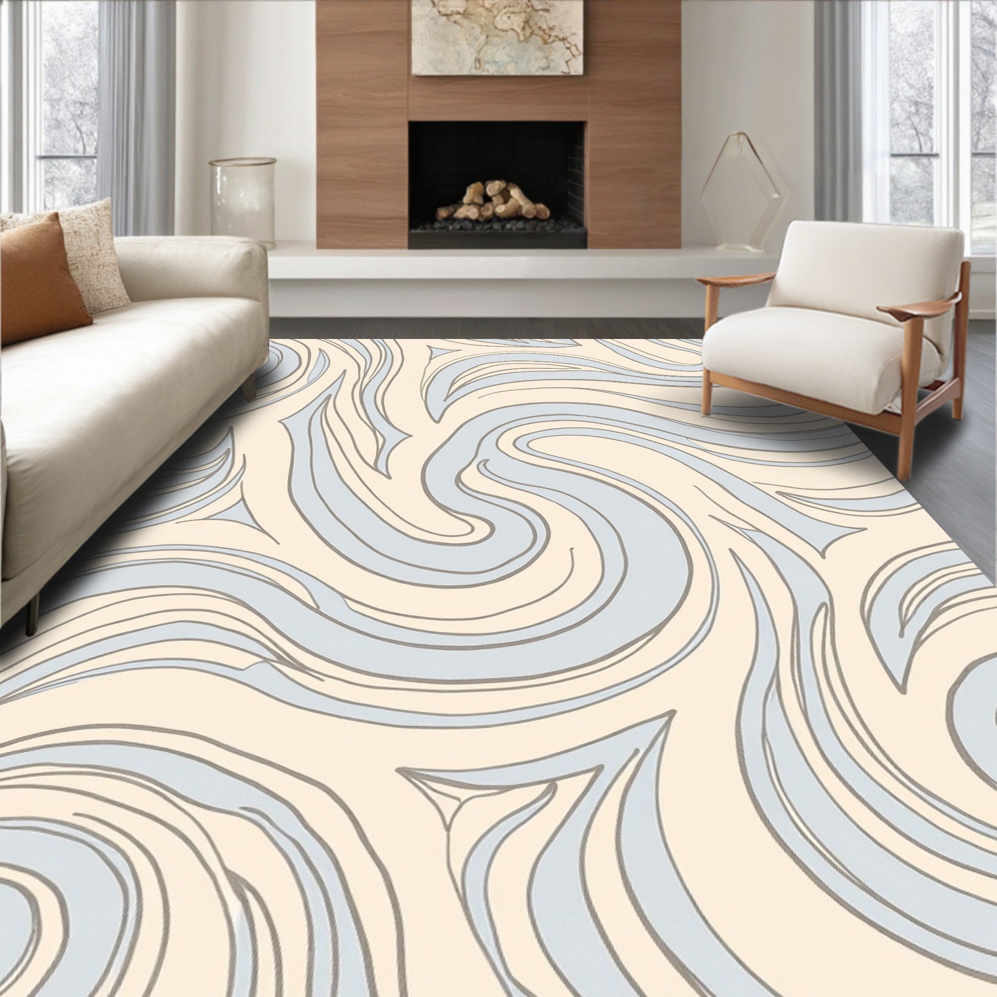 Flowing Waves Cream Sky Rug