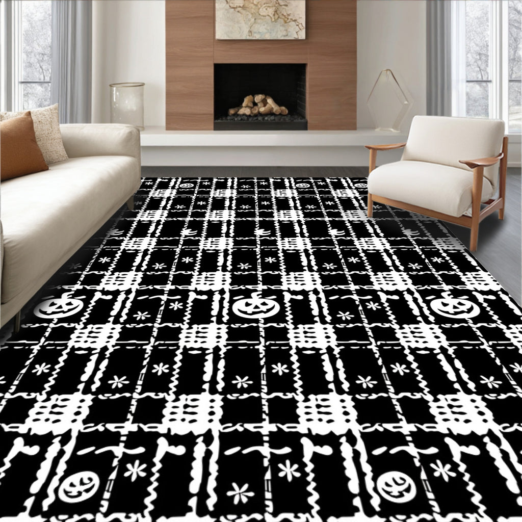Black White Plaid Pumpkin Pattern Rug