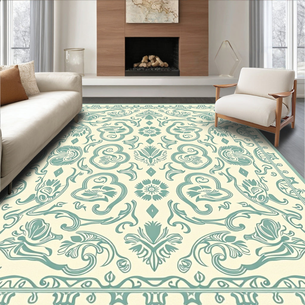 Art Nouveau Floral Teal Pattern Design Rug