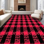 Bold Red Black Houndstooth Pattern Rug