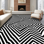 Bold Black White Maze Pattern Rug