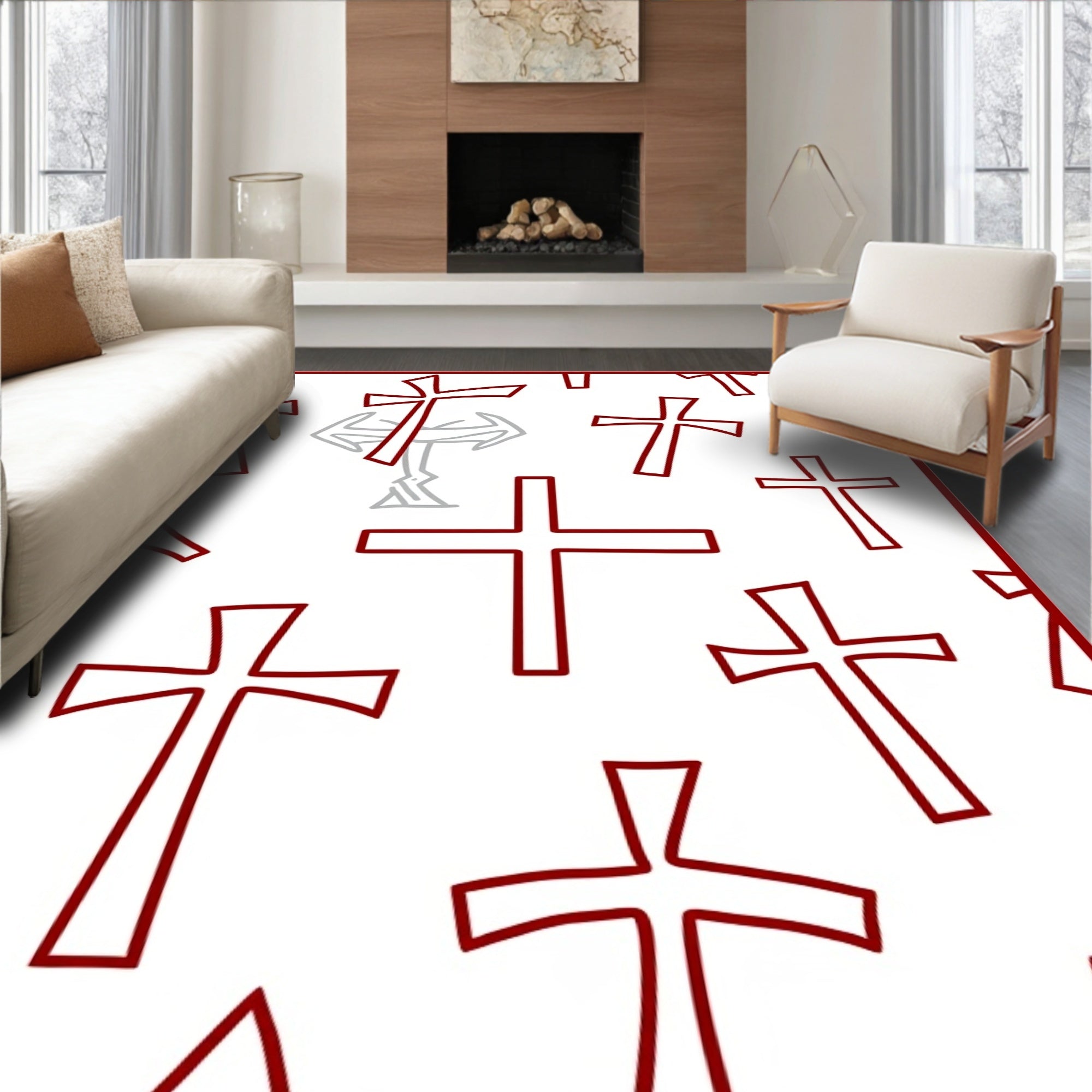 Cross Pattern Red Graphic Rug