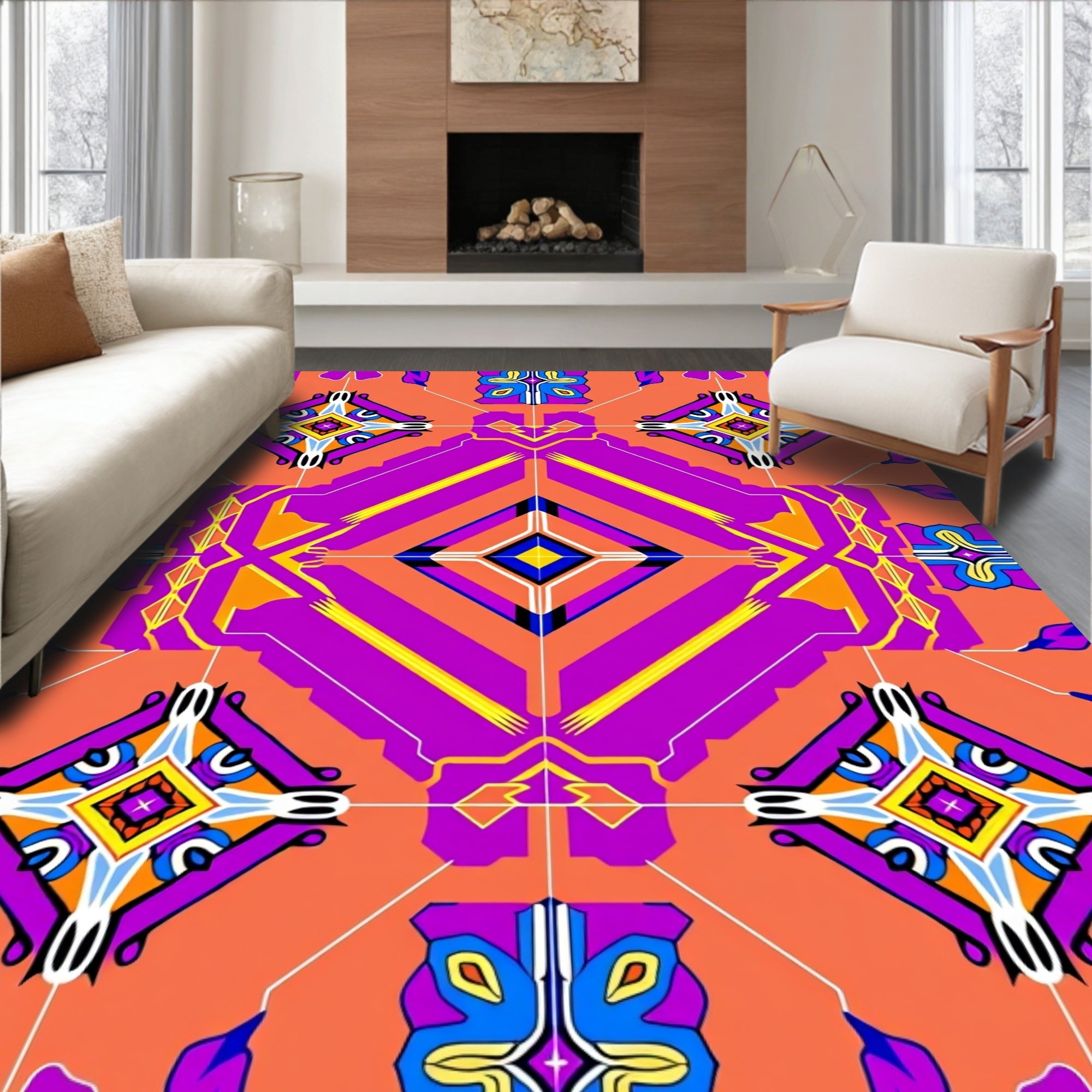 Vibrant Geometric Patchwork Tile Design Rug
