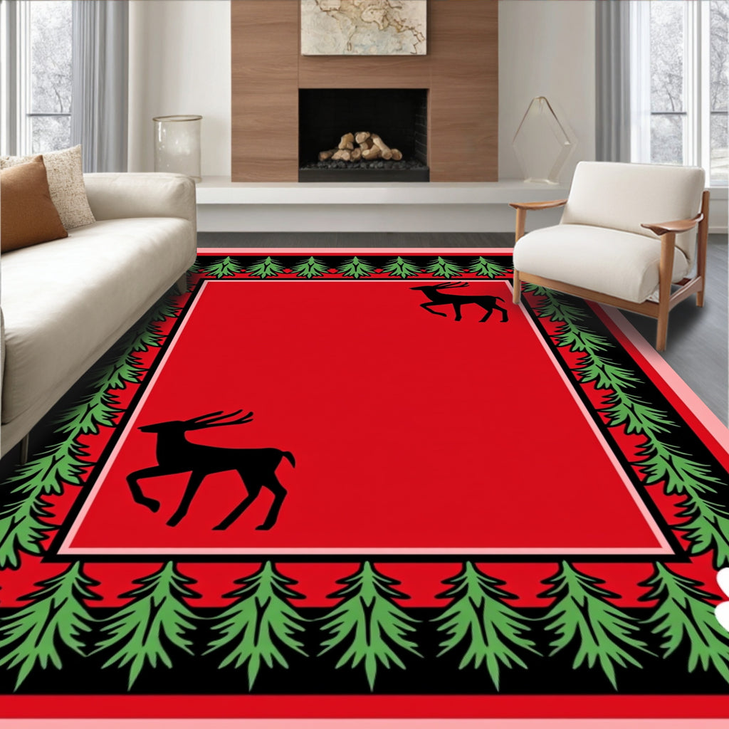 Red Deer Evergreen Border Design Rug