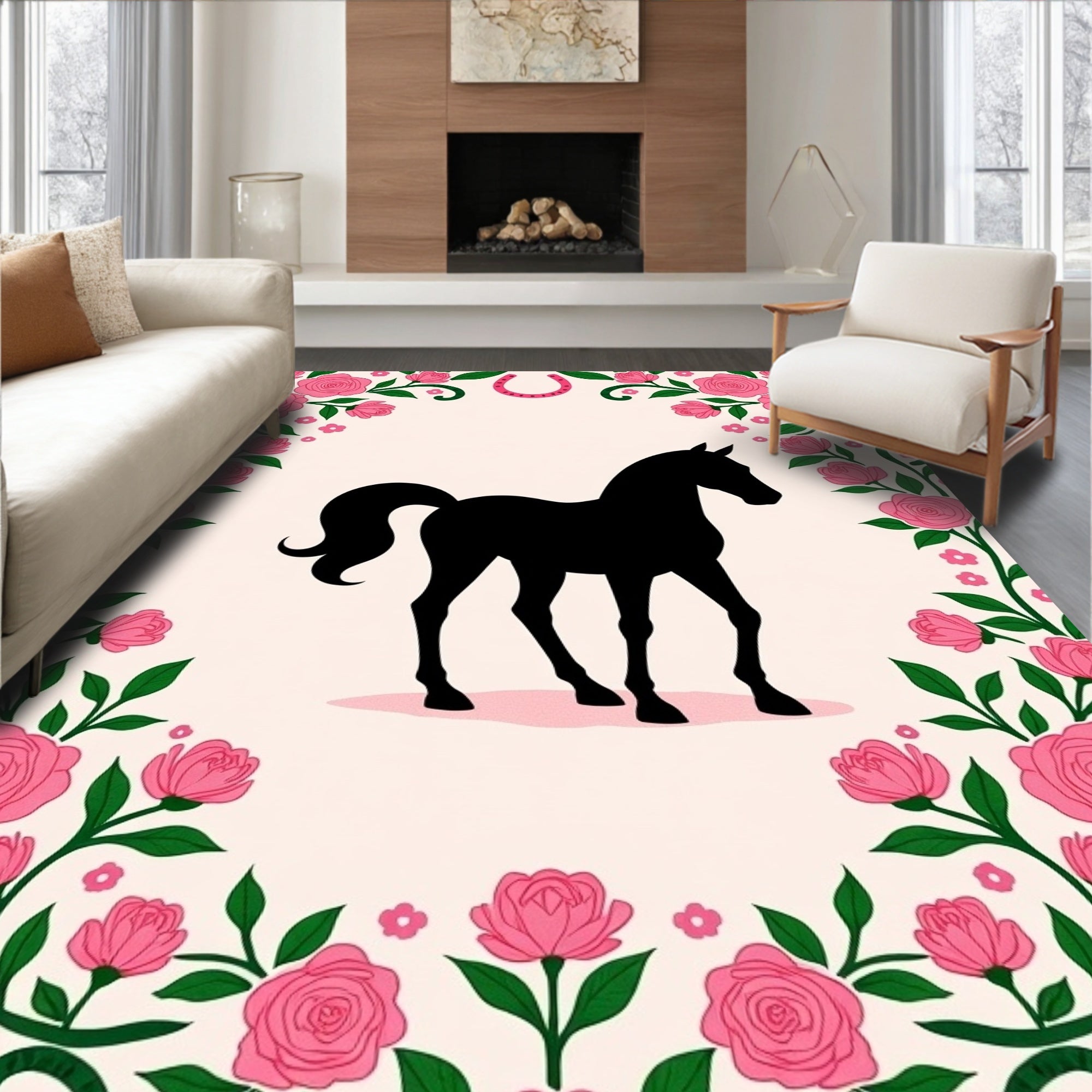Pink Rose Floral Silhouette Horse Rug