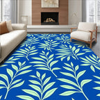 Tropical Leaf Pattern Blue Rug