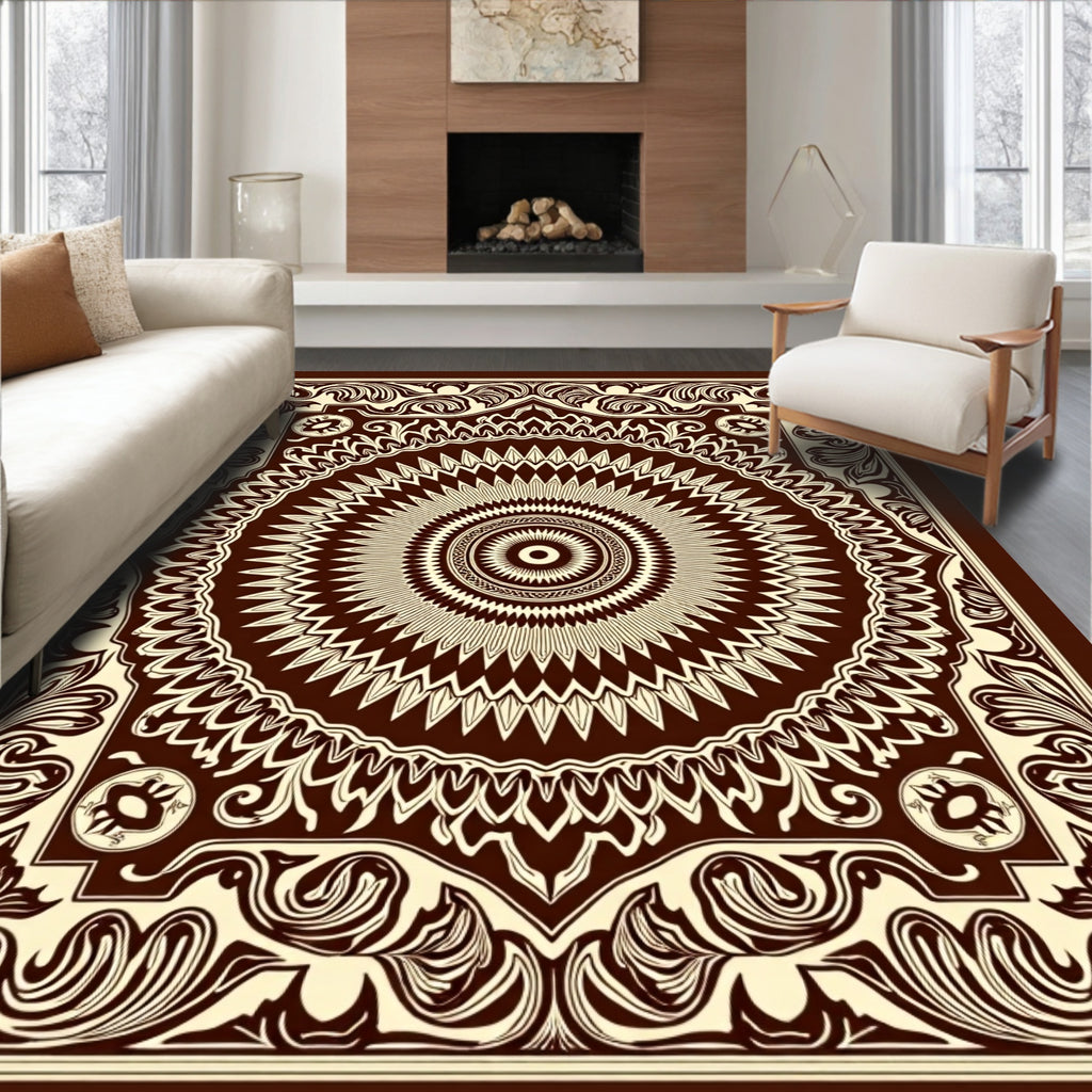 Intricate Mandala Floral Scroll Pattern Rug