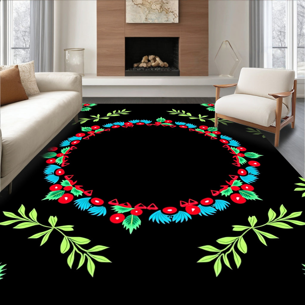 Red Cherry Green Leaf Wreath Rug