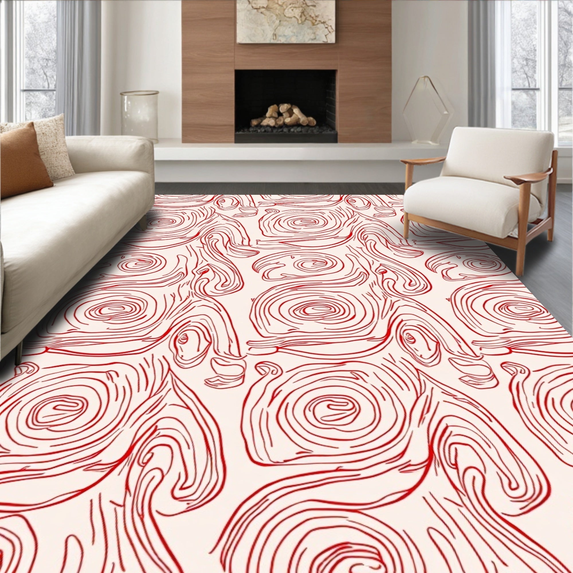 Organic Swirl Wood Grain Pattern Rug