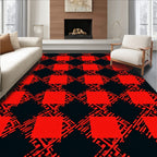 Red Black Interlocking Square Pattern Rug
