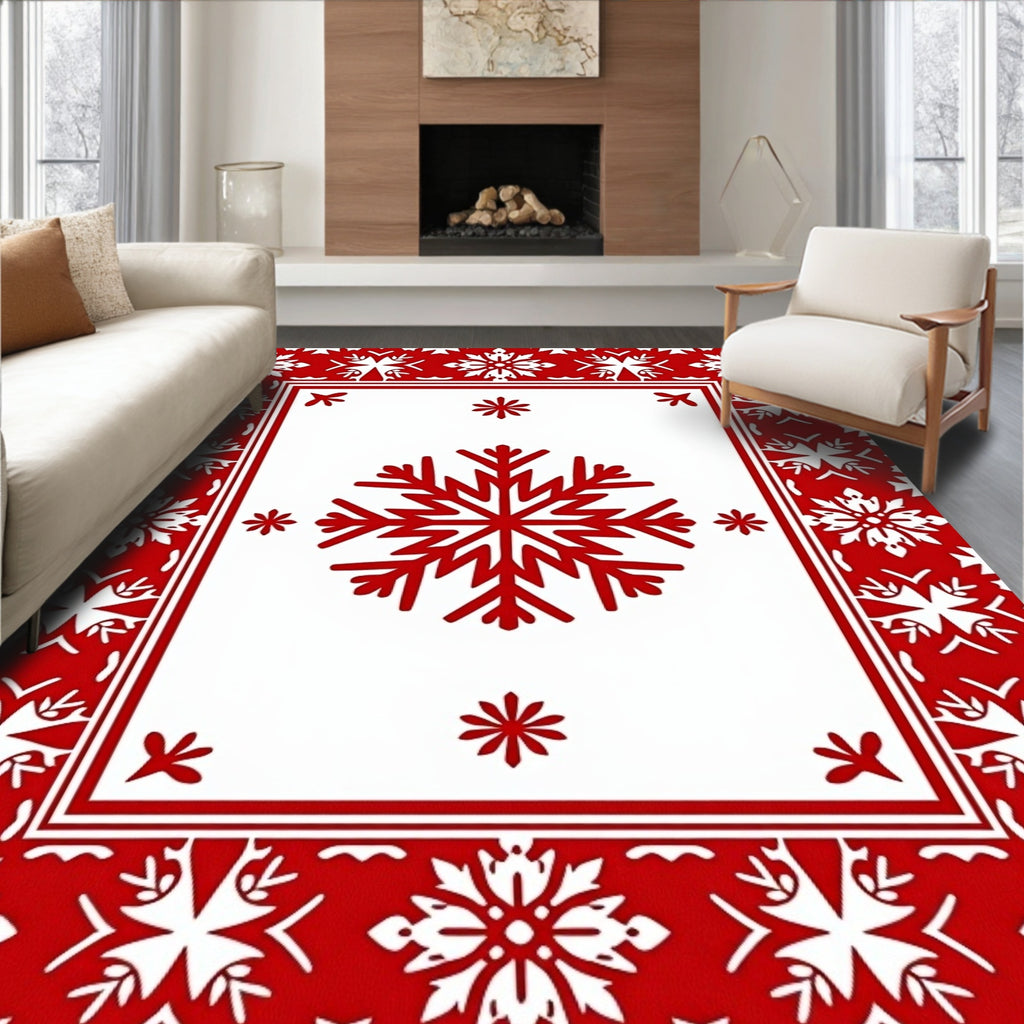Red Snowflake Festive Border Rug