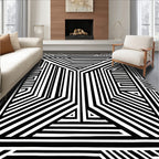 Graphic Black White Geometric Lines Rug
