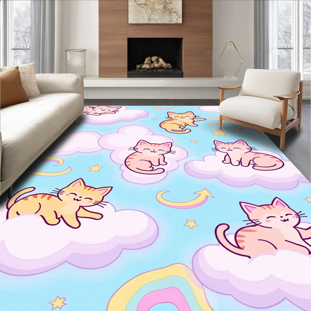 Cute Cats 2 Clouds Rainbow Pattern Rug