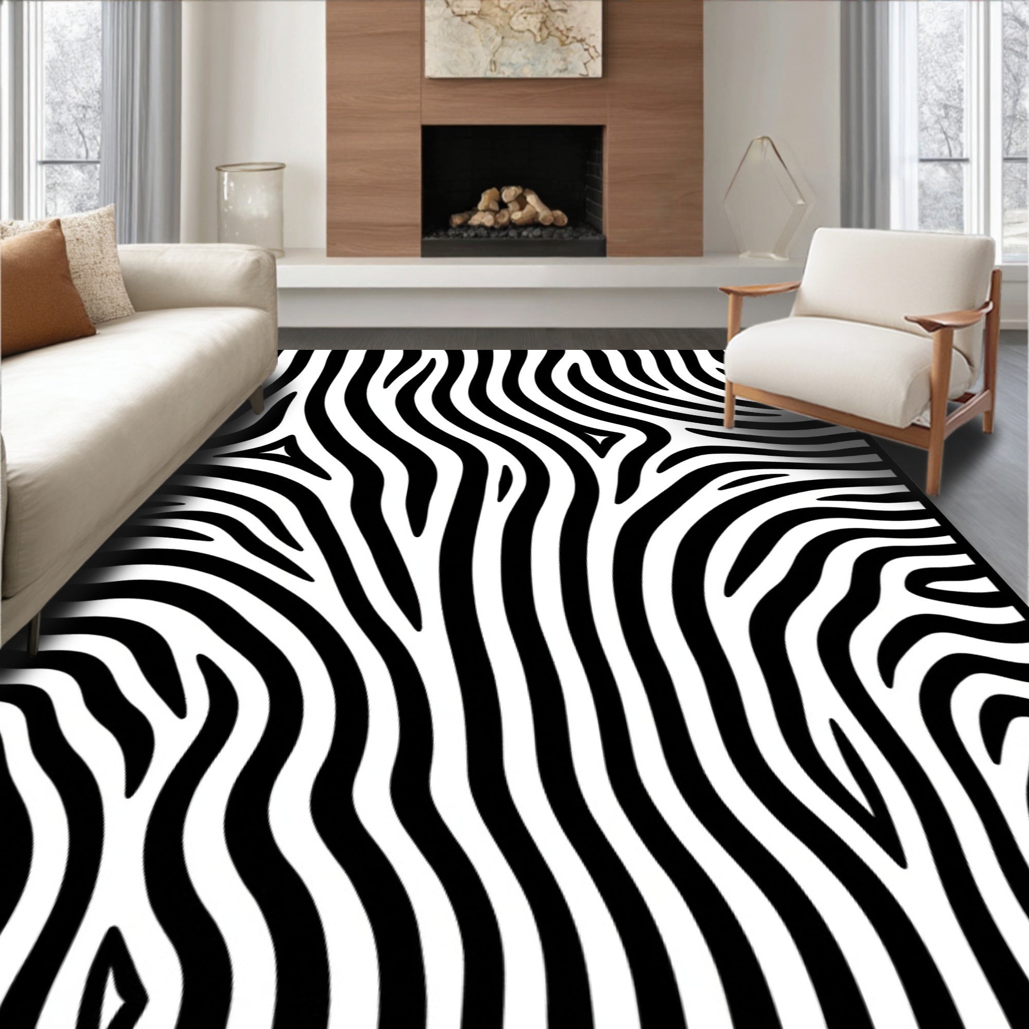Bold Black White Stripe Pattern Rug