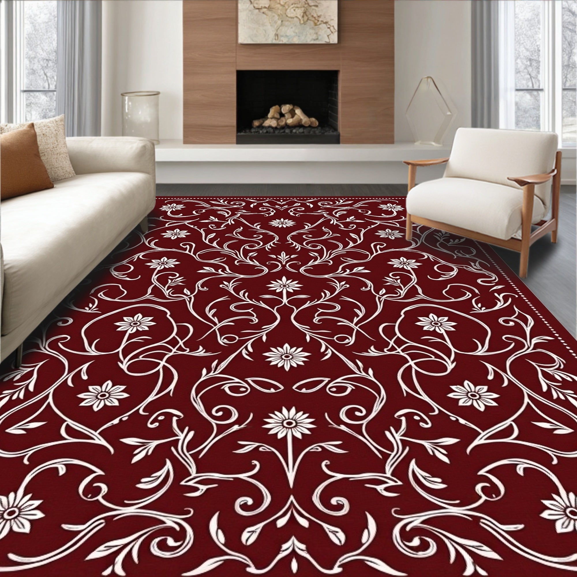 Damask Floral Vine Pattern Rug