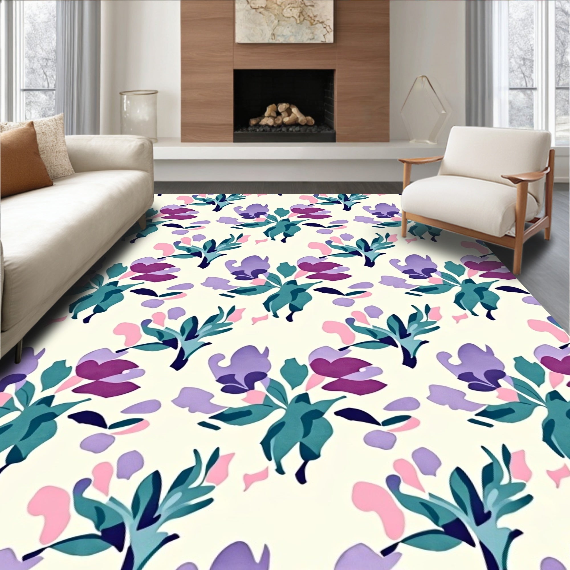 Abstract Floral Garden Pattern Rug