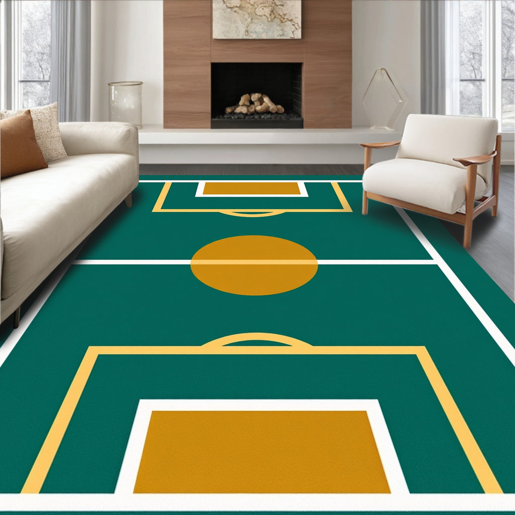 Green And Yellow Geometric Court Pattern Rug