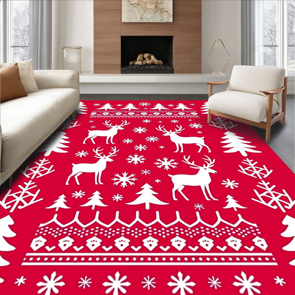 Christmas Reindeer Trees Pattern Rug
