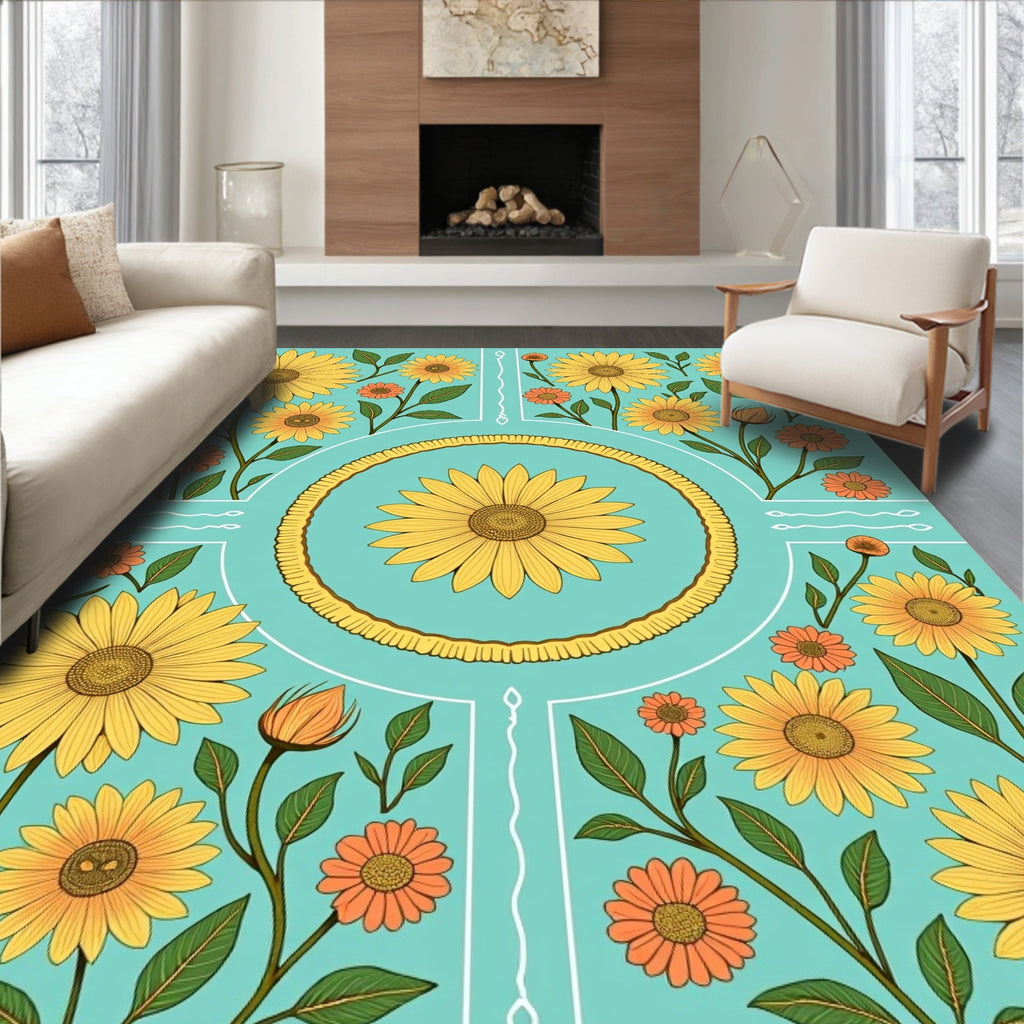 Yellow Orange Floral Garden Design Rug