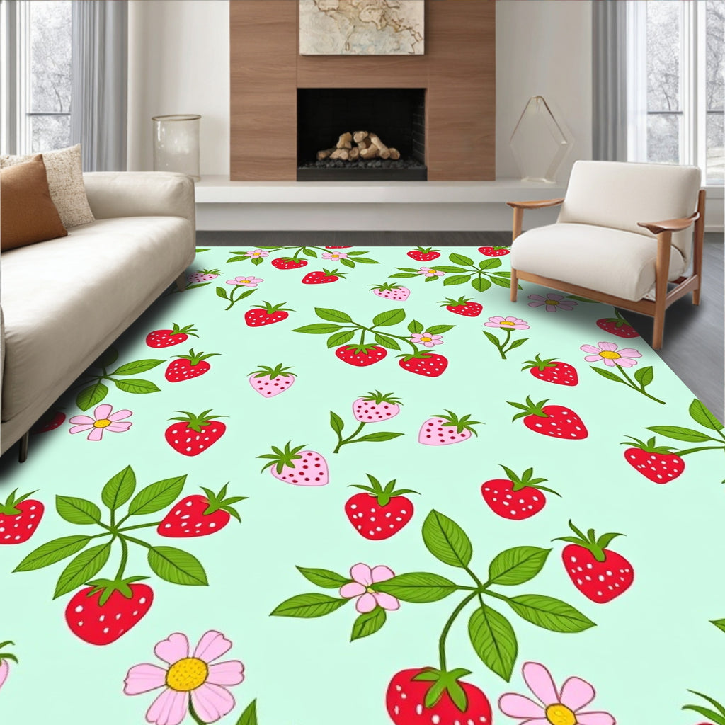 Sweet Strawberry Floral Pattern Rug
