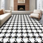Black White Checked Brushstroke Pattern Rug