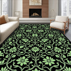 Green Floral Vine Patterned Design Rug