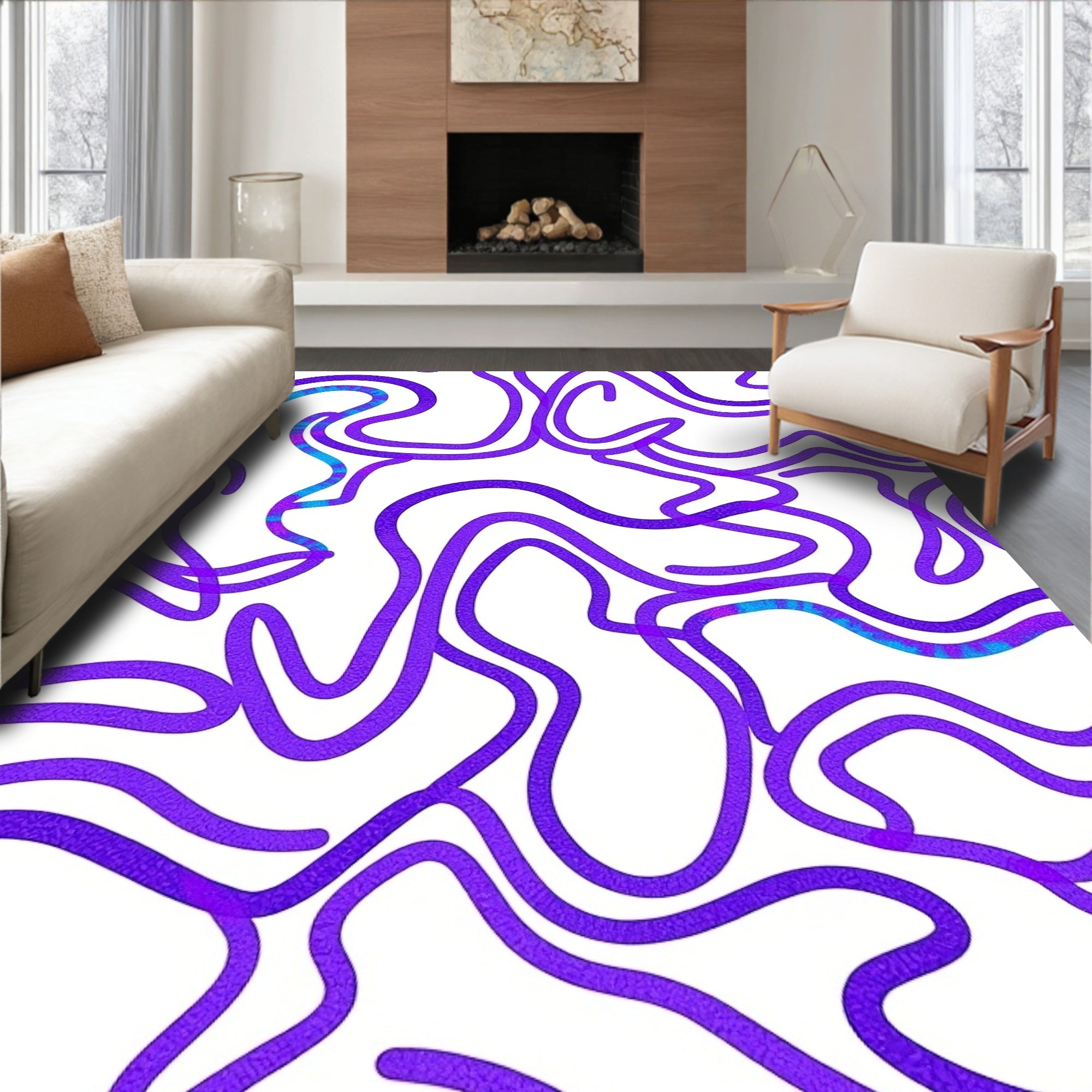 Abstract Swirl Purple Contemporary Flow Rug