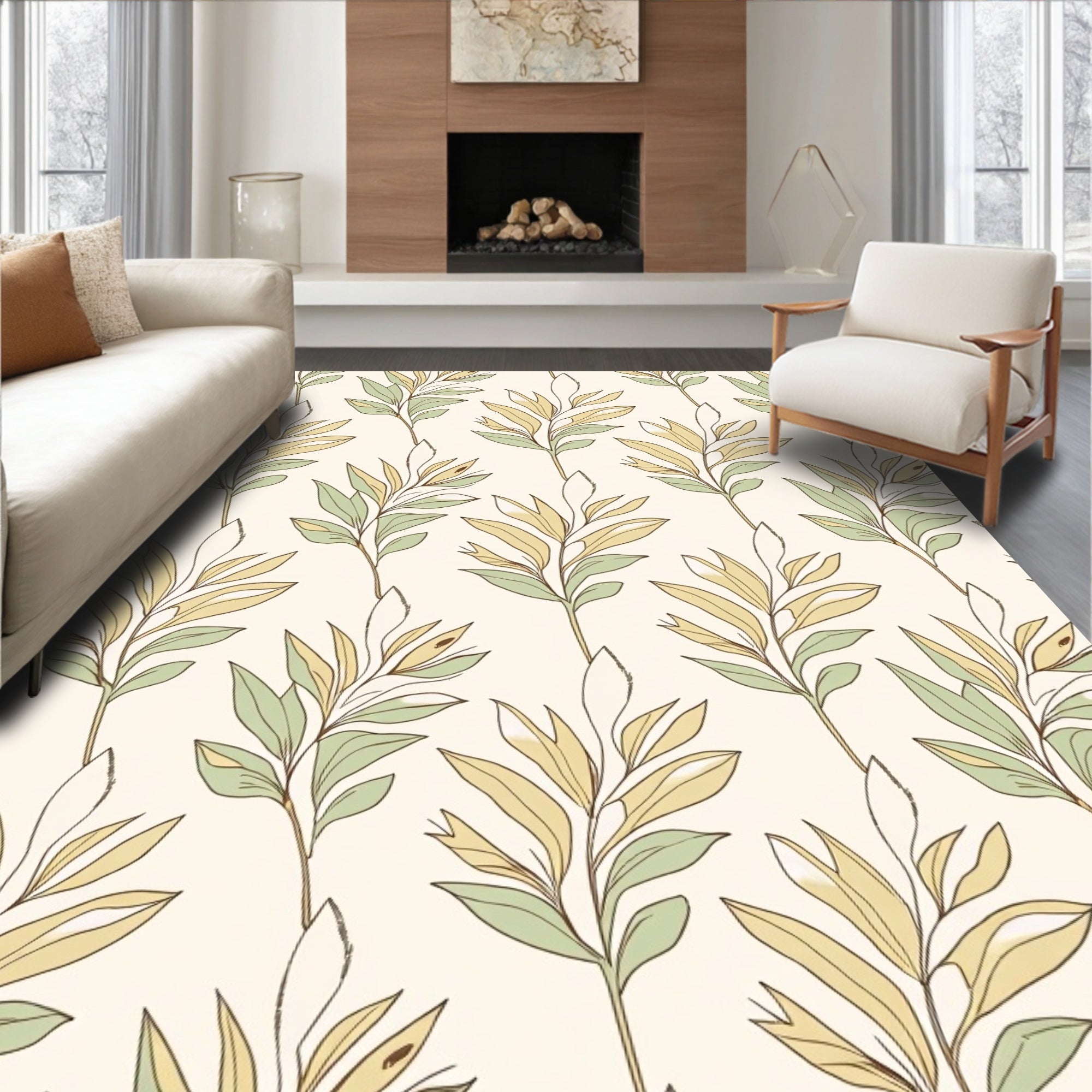 Botanical Leaf Pattern Artwork Rug