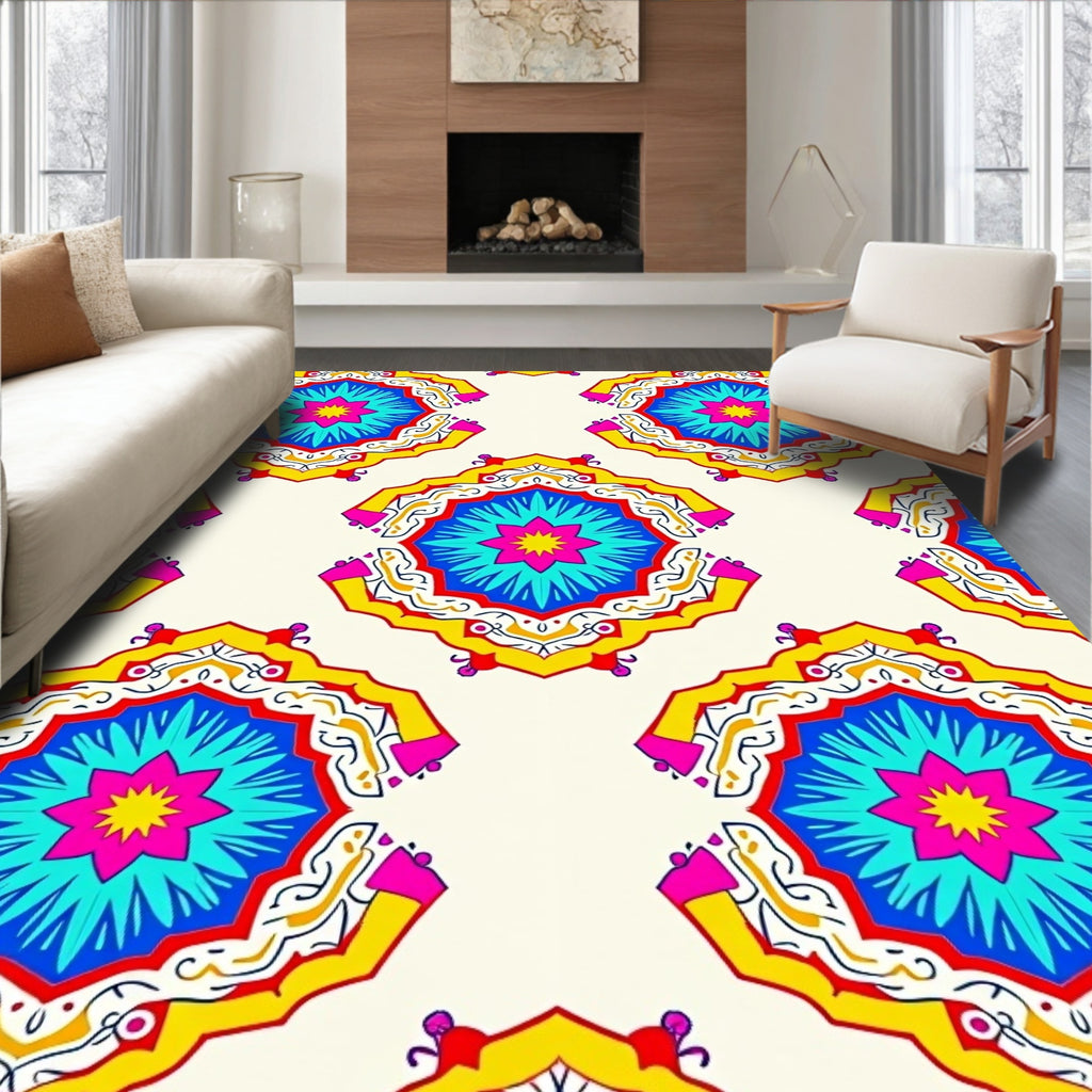 Vibrant Mandala Starburst Pattern Rug