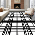 Classic Black White Grid Pattern Rug