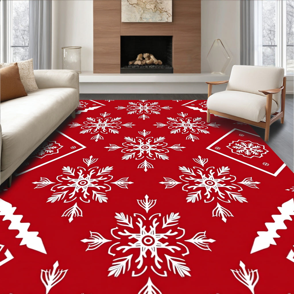Red White Snowflake Pattern Design Rug