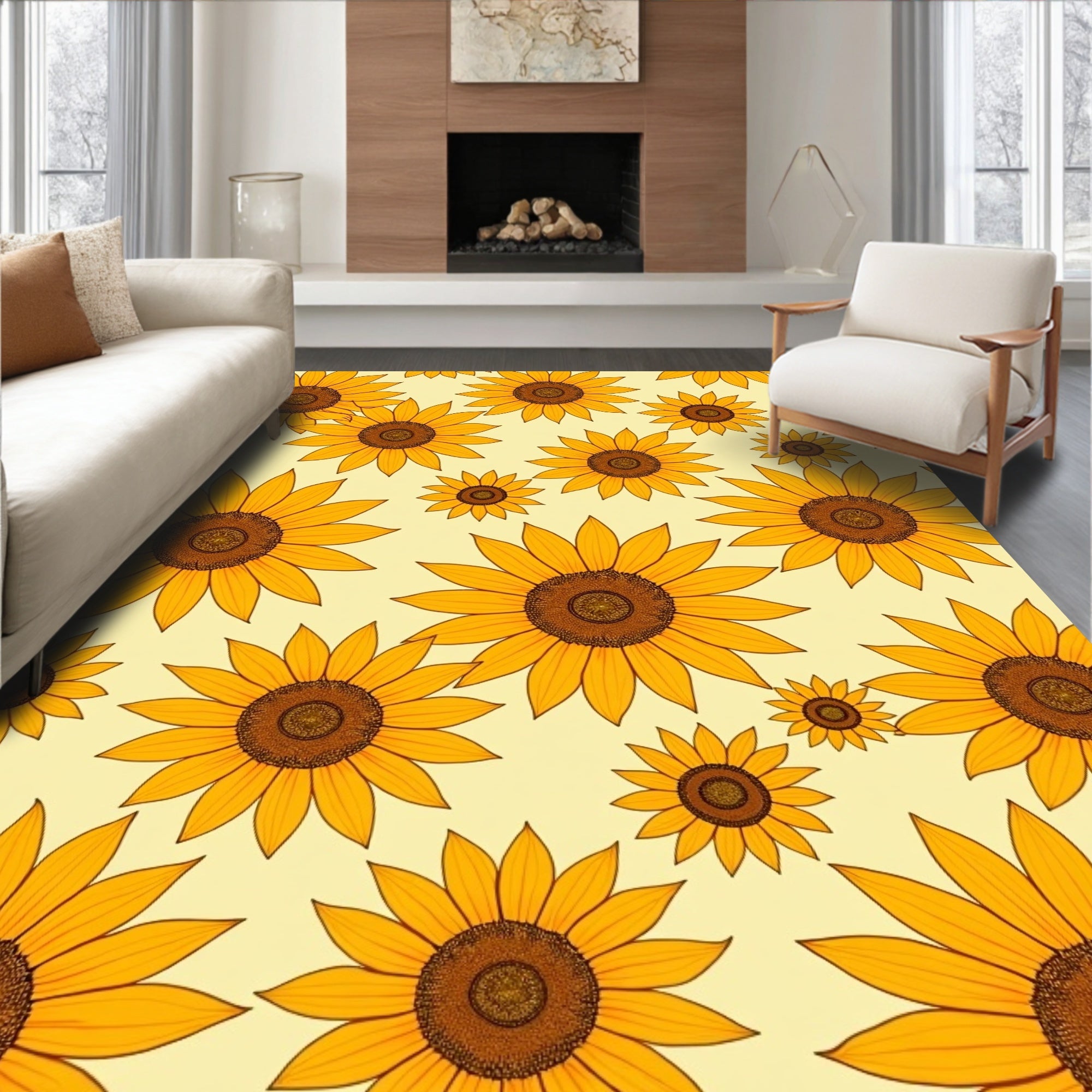 Golden Sunflower Pattern Rug
