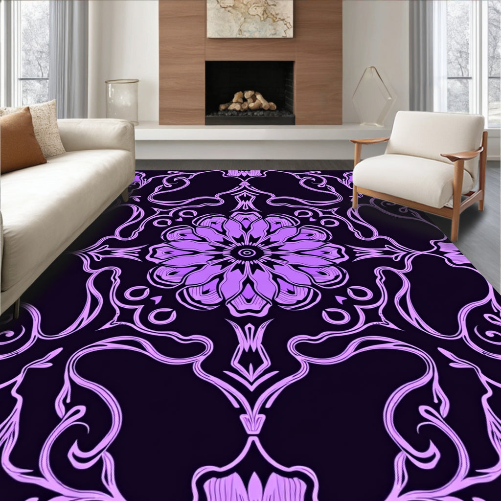 Elegant Lilac Floral Scroll Pattern Design Rug