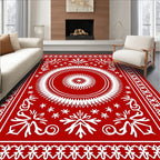 Red White Elaborate Starburst Design Rug